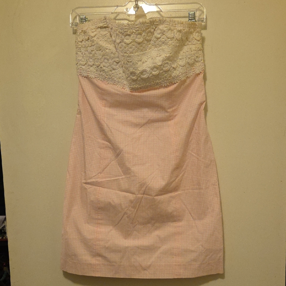 Lilly Pulitzer Strapless Dress with Cream Lace and Pink Skirt